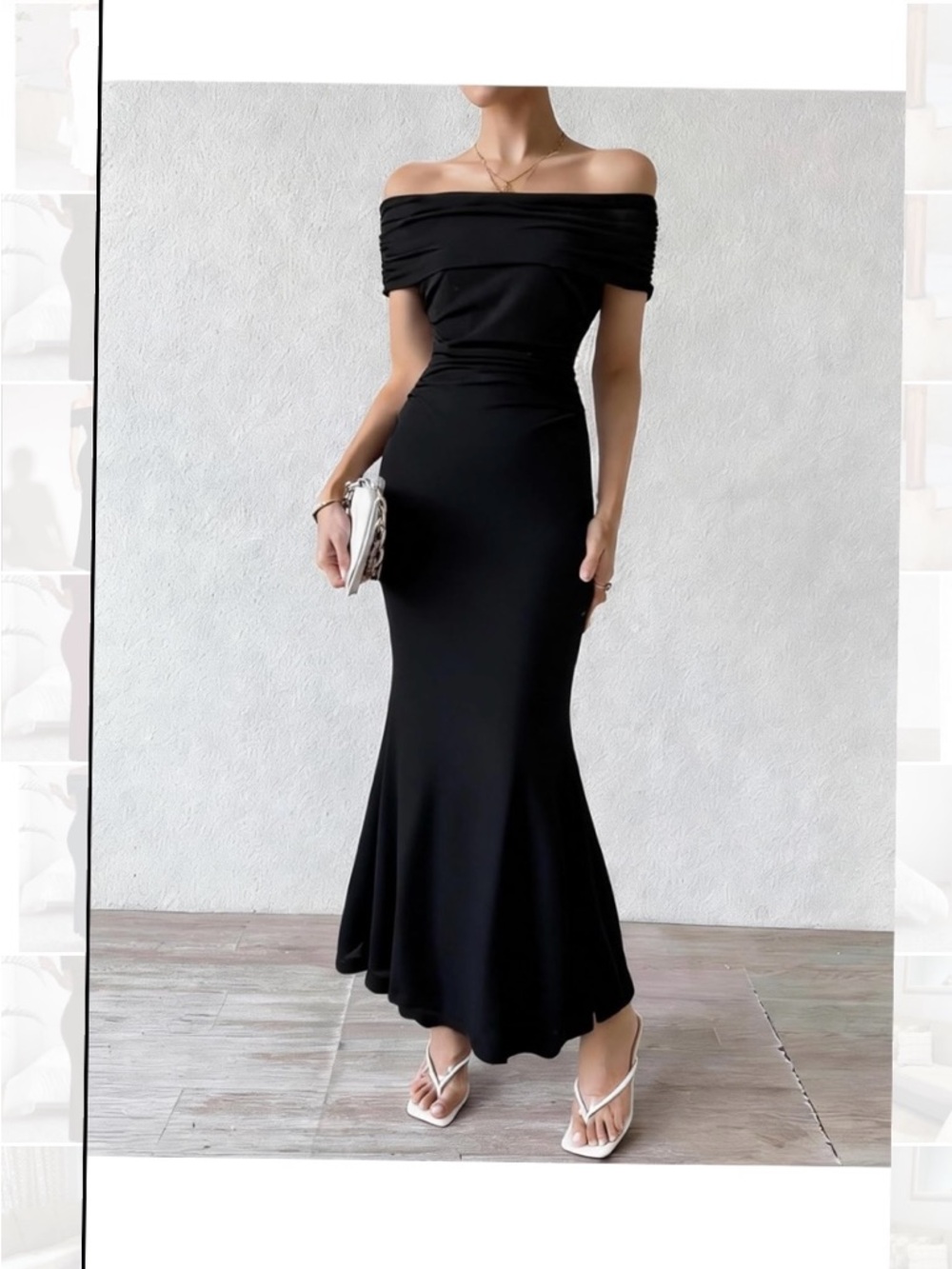 New Women Large Off The Shoulder Black Ruched Formal Dress